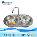 High end double bowl flush mount twin bowl washign trough sink with 4 faucet hole